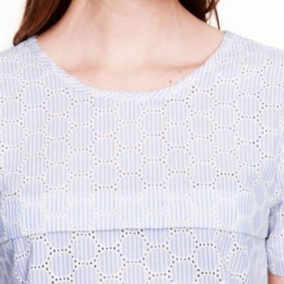 J. Crew Size 2 Blue & White Striped Seersucker Eyelet Tie Back Blouse Top - Picture 3 of 10